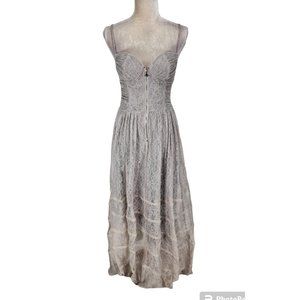 BETSEY JOHNSON Womens Maxi Flowy Dress Size 6 Beige Floral Lace Zip Up   34P